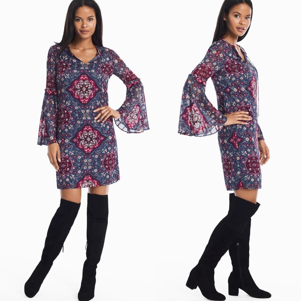 Floral Patterned Blue and Pink Dress